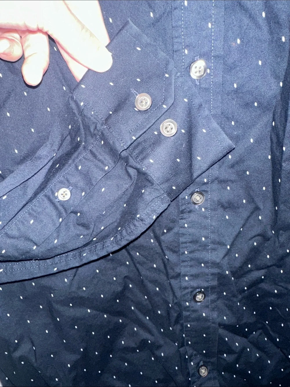 Banana Republic Navy Button-Down Shirt with White Micro Dots- 100% cotton Medium